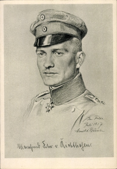 Künstler Ak Busch, Arnold, Manfred von Richthofen, Jagdflieger, Roter Baron, Portrait