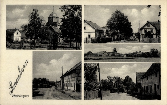 Ak Ehrenberg Altenburg in Thüringen, Verschiedene Ansichten von Sonneborn, Kirche, Wohnhäuser