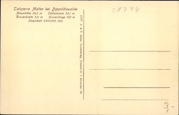 Postcard Malter Dippoldiswalde, Malter Dam, Seeblick Inn, Paulsdorf
