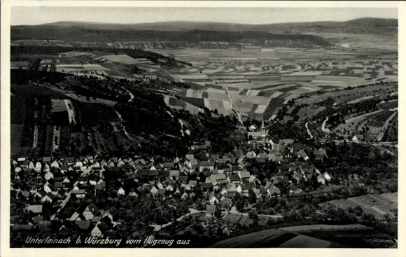 Postcard Unterleinach Leinach in Lower Franconia, aerial view of Unterleinach, agricultural fields