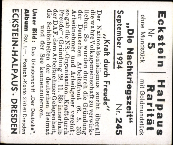 Collector's picture The post-war period No. 245, September 1934 Strength through joy, holiday ship The German