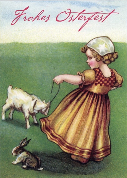 Set aus 7 Grusskarten Ostern (neu) - Osterhasen, Engel, Lamm, Küken, Osterei