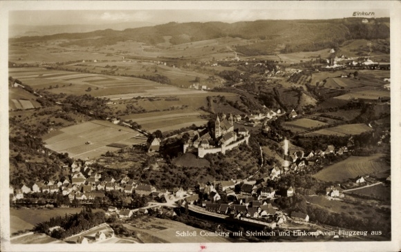 Postcard Hessental Schwäbisch Hall in Württemberg, Einkorn, Comburg Castle, aerial photograph