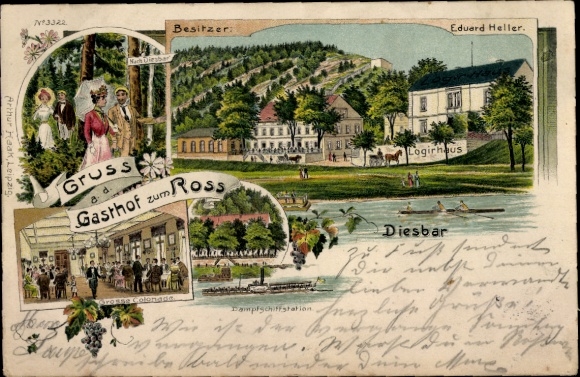 litho Diesbar Seußlitz Nünchritz aan de Elbe, Gasthof zum Ross