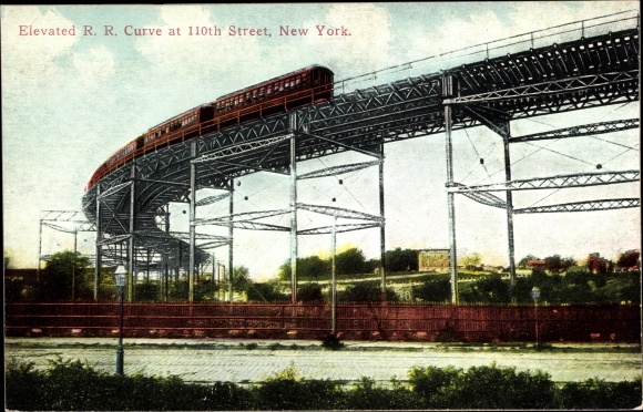 Postcard New York City USA, Elevated RR Curve at 110th Street