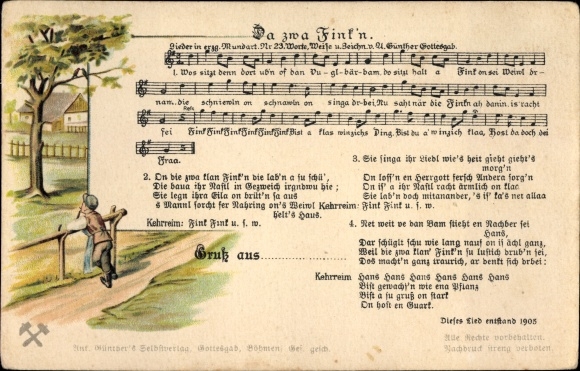 Song Postcard Günther, Anton, Erzgebirge dialect No. 23, Since two Fink&#39;n