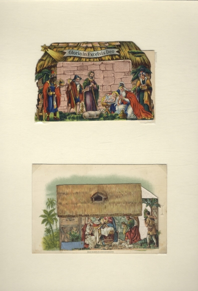 2 backdrop pictures Biblical scenes / Christmas story, approx. 8 x 12 cm and 9 x 14 cm