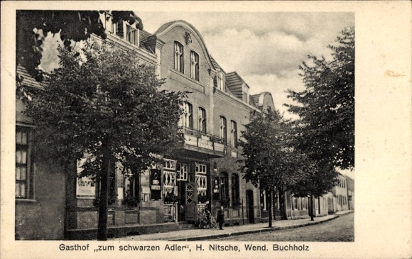 Postcard Wendisch Buchholz Märkisch Buchholz Dahme Spreewald, Inn to the Black Eagle, H. Nitsche