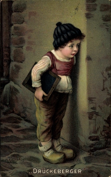 Artist Chromo-Litho Kaulbach, H., Slacker, Boy with Blackboard