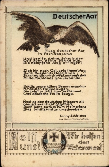 Poem artist Postcard Fischer, A., German Aar, F. Schleicher, help us, we help the veterans