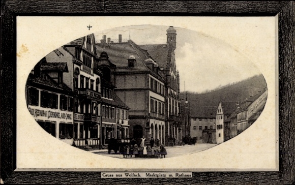 Passepartout Postcard Wolfach in the Black Forest, Market Square with Town Hall