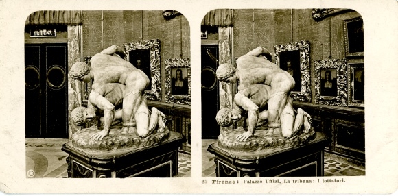 Stereofoto Firenze Florence Toscana, Palazzo Uffizi, worstelaars