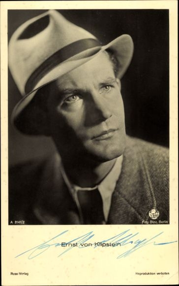 Postcard actor Ernst von Klipstein, portrait with hat, Ross Verlag A 3141 2, autograph