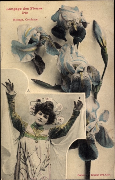 Postcard Flower Language, Blumensprache, Iris, Message, Trust