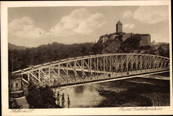 Postcard Giebichenstein Halle an der Saale, Giebichenstein ruins, bridge, water, trees