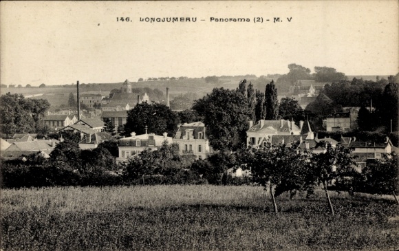 Postcard Longjumeau Essonne, panoramic view of Longjumeau with trees in the foreground