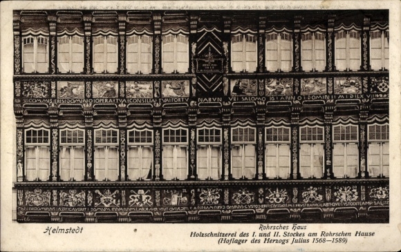 KP obrazkowa Helmstedt w Dolnej Saksonii, Rohrsches Haus, rzeźba w drewnie, książę Juliusz 1568-1589
