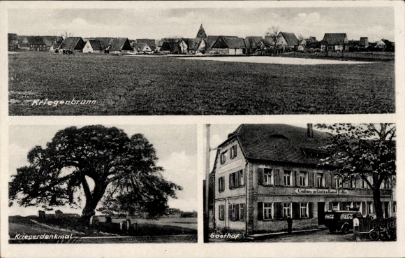 Ak Kriegenbrunn Erlangen, Gesamtansicht, Kriegerdenkmal, Gasthof