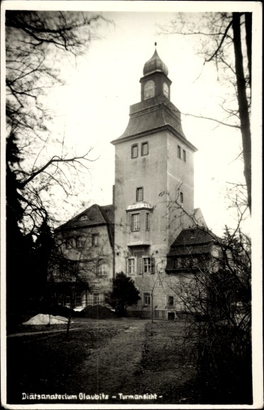 Photo Postcard Glaubitz on the Elbe, dietetic sanatorium, view of the tower