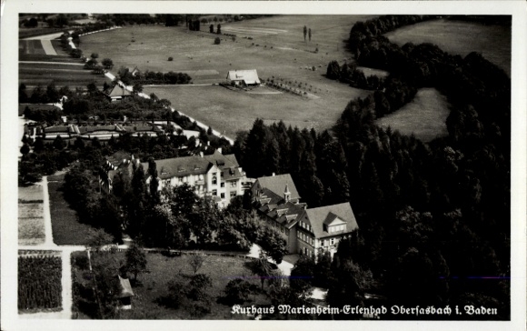 Postcard Erlenbad Obersasbach Sasbach in the Ortenau region, aerial photograph, Kurhaus Marienheim-Erlenbad