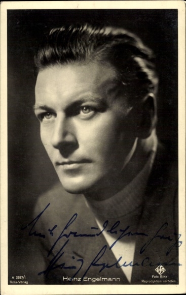 Ak Schauspieler Heinz Engelmann, Portrait, UFA Film, Ross A 3357 1, Autogramm