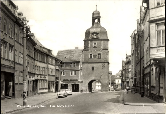 Ak Waltershausen in Thüringen, Nicolaustor, Straßenpartie