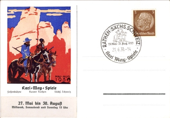 Ak Kurort Rathen, Felsenbühne, Karl May Spiele, Werbeschau KdF Sammlergruppen 1938