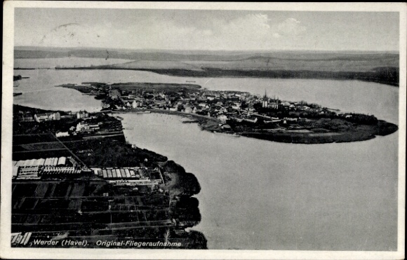 Ak Werder an der Havel, Luftaufnahme von Werder, Havel, 15.4.1958