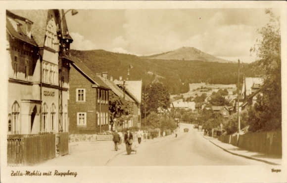 Postcard Zella Mehlis in the Thuringian Forest, street view with Ruppberg