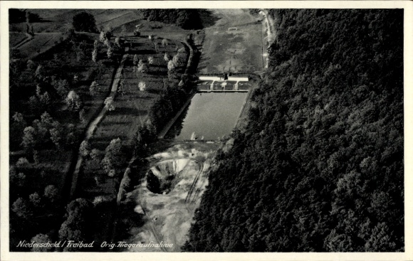 Ak Niederscheld Dillenburg in Hessen, Fliegeraufnahme vom Freibad