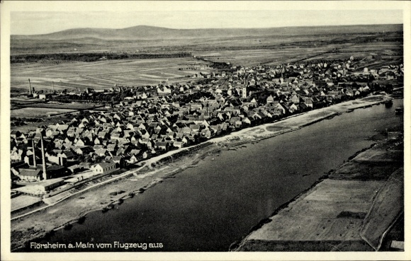 Postcard Flörsheim am Main, aerial photograph