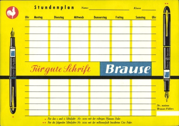 Timetable Brause cartridge filler, for good writing, world map around 1960