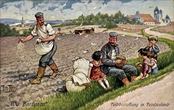 Kunstenaar Ak Thiele, Arthur, Wij Barbaren, Het cultiveren van velden op vijandelijk gebied