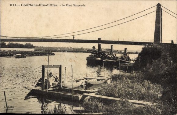 Ak Conflans-Sainte-Honorine Yvelines, Fin d'Oise, Hängebrücke