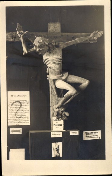 Foto Ak Ausstellung Entartete Kunst München 1937, Plastik Christus von Prof. Gies