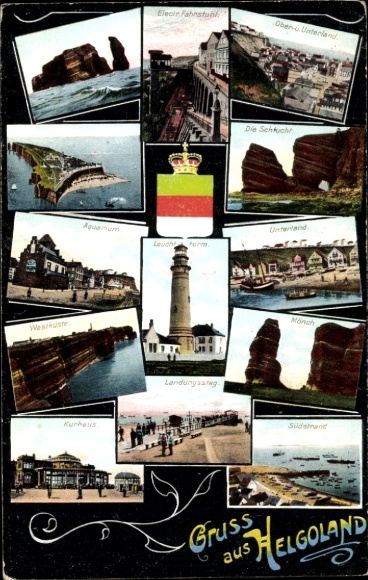 Postcard North Sea island Helgoland, west coast, aquarium, south beach, monk, elevator, spa house
