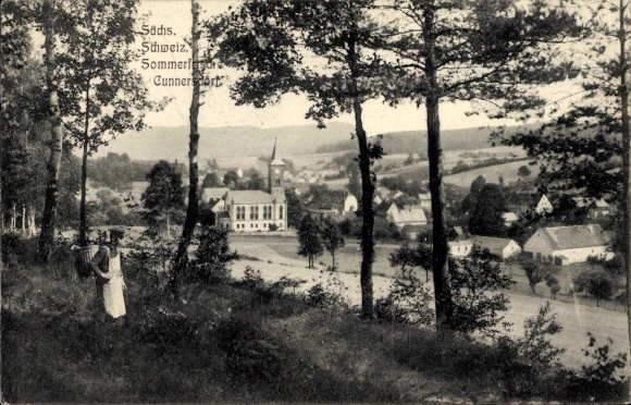 Postcard Dresden Schönfeld Weißig Cunnersdorf, view, church