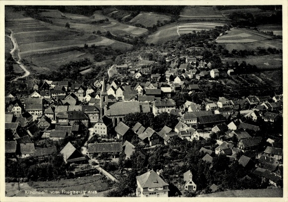 Postcard Kirchzell im Odenwald Unterfranken, aerial photograph