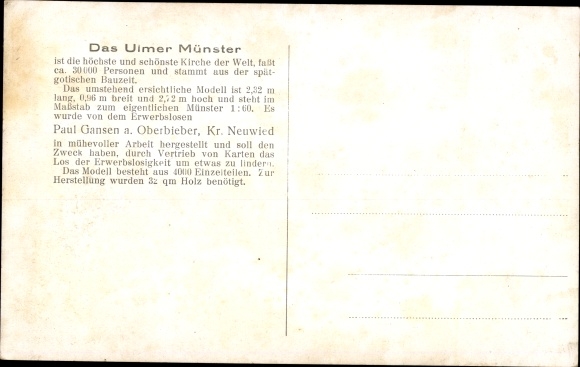PC Ulm Donau, The Ulm Minster, model by Paul Gansen from Oberbieber, portrait