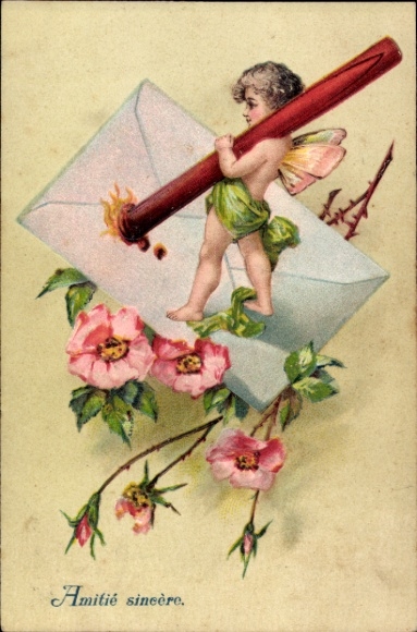 Embossed PC angel with sealing wax, envelope, roses
