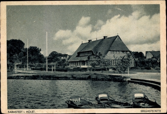 Ak Barmstedt in Holstein, restaurant aan het meer, boten