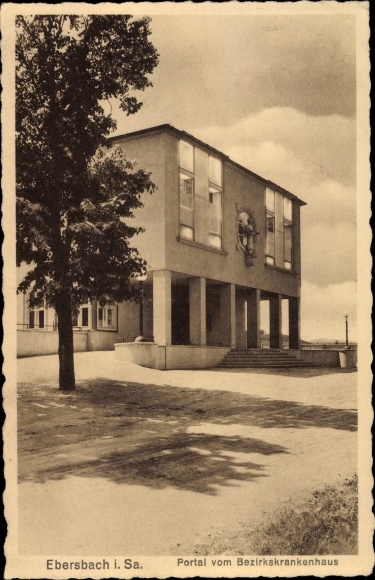 Postcard Ebersbach in Saxony, district hospital, portal