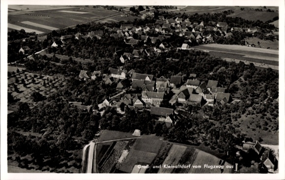 Postcard Kleinaltdorf Gaildorf am Kocher, aerial photograph of large and landscape, forest, fields