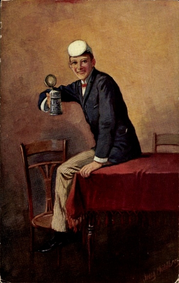 Studentika Artist Postcard Mühlberg, Georg, Prosit, Student with Beer Mug, Student Life