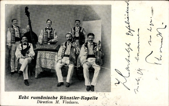 Postcard Real Romanian Artist Band, Men in Traditional Costume