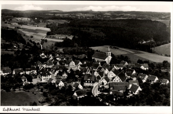 Postcard Mainhardt in Württemberg, aerial view of landscape, church, residential buildings
