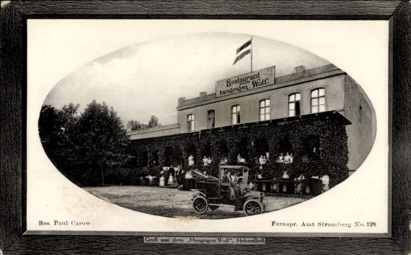 Embossed Passepartout Postcard Hohenfließ Petershagen in Brandenburg, Restaurant zum hungry wolf