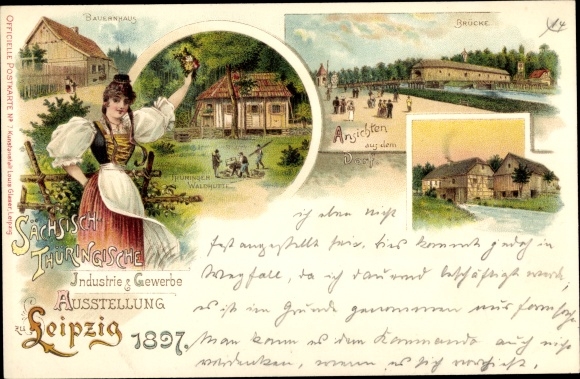 lito Leipzig w Saksonii, Wystawa przemysłowo-handlowa 1897, kostium, most, gospodarstwo