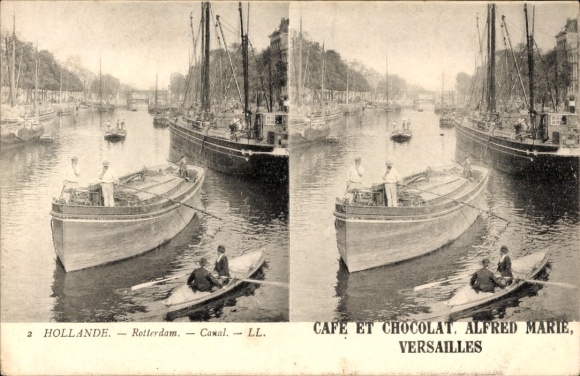 Stereo KP Rotterdam Południowa Holandia Holandia, łodzie w kanale