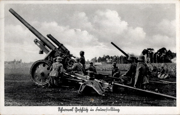 Ak Deutsche Wehrmacht, Schweres Geschütz in Feuerstellung